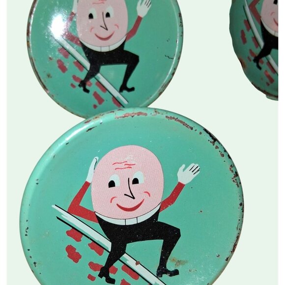 Set Of 4 Vintage Humpty Dumpty Metal Drawer Knobs Pulls Hardware 1950s Unique De - Picture 2 of 7